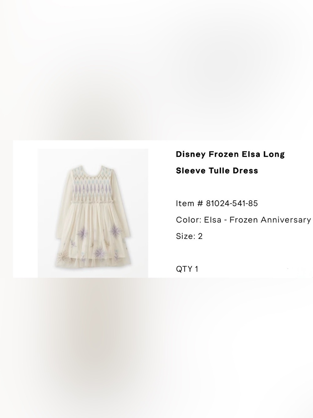 Hanna Andersson Elsa Frozen Ivory and Lavender Tulle Long-Sleeve Dress